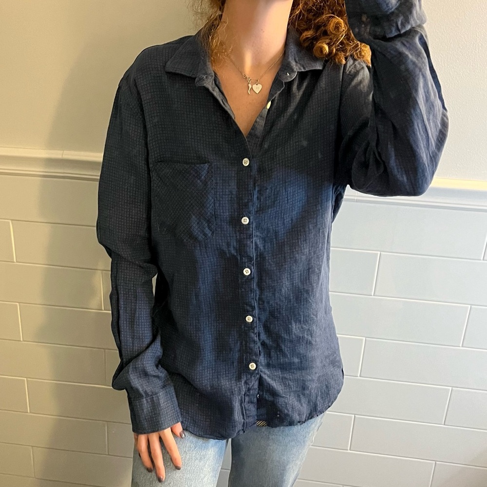 Navy Billy Reid Button-up Linen Shirt